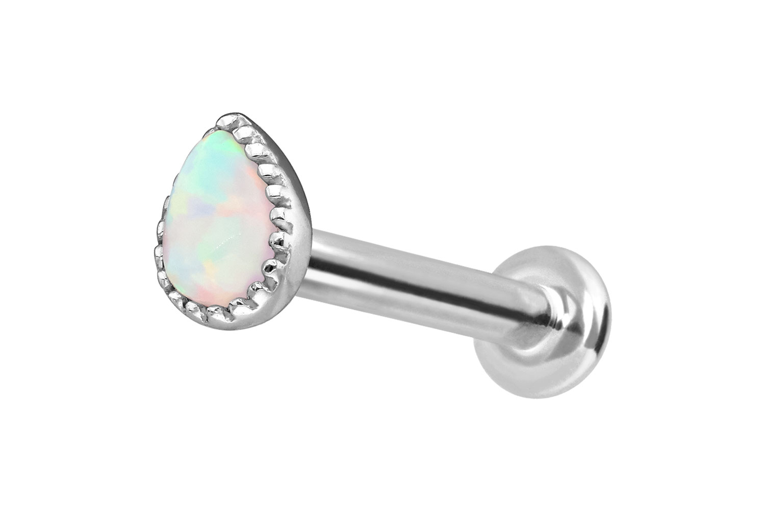 14 Karat Gold Labret Piercing mit Innengewinde SYNTHETISCHER OPALTROPFEN